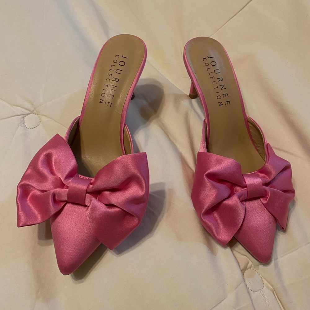 Journee Collection Pink Satin Bow Heels